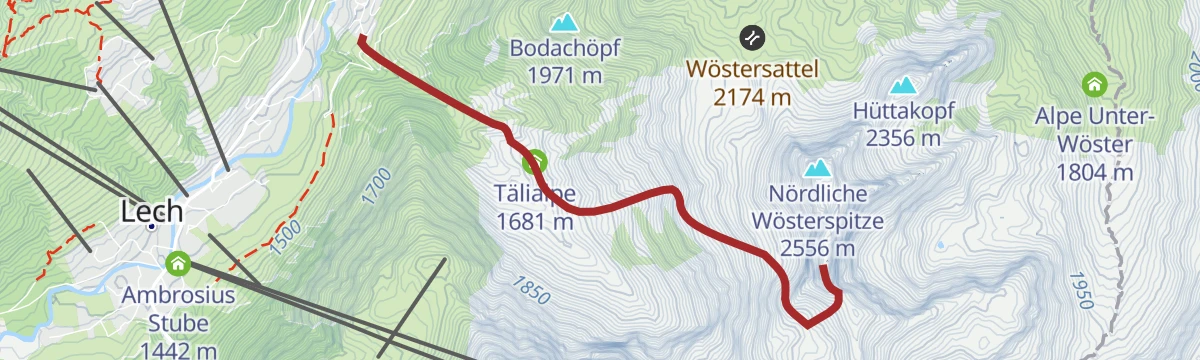 Route map: Stubenbach - Südliche Wösterspitze